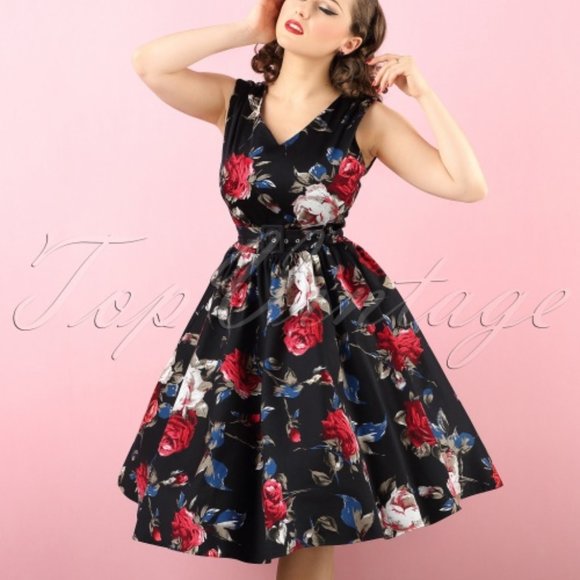 Sexy Retro Floral🌟Vintage V Neck Swing Belt Dress - Picture 2 of 9